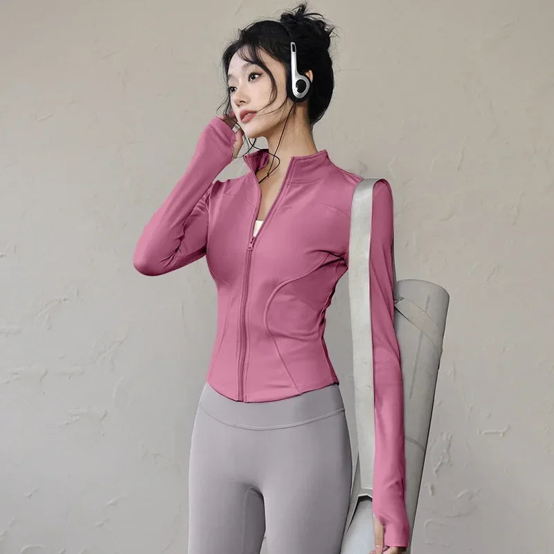 Quick-drying Sports Jacket for Women Tight-fitting Exercise Yoga Clothes Long-sleeved Zipper Cardigan Running Fitness Clothes
