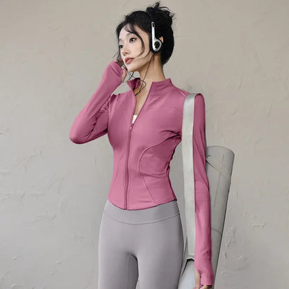 Quick-drying Sports Jacket for Women Tight-fitting Exercise Yoga Clothes Long-sleeved Zipper Cardigan Running Fitness Clothes