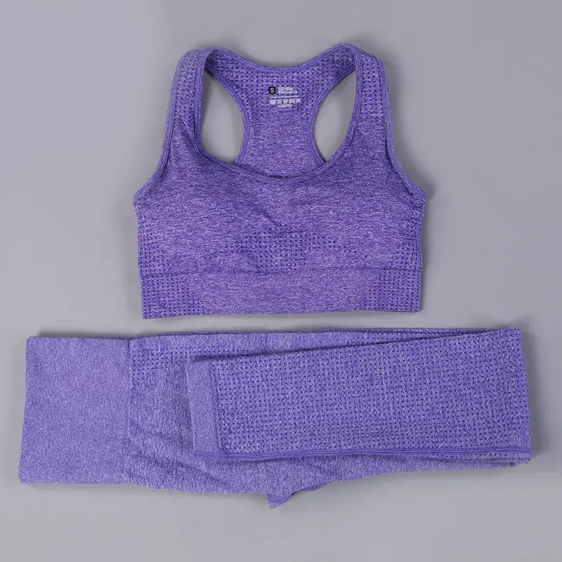 2 Piece Sets Womens Ribbed Yoga Sets Fitness Bra and Seamless High Waisted Sports Leggings Workout Clothes for Women Jogger Suit