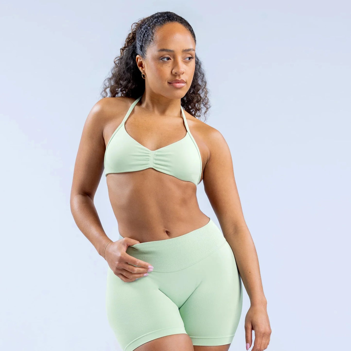 Seamless Nylon Halter Yoga Bra Women Backless High Support Workout Sports Bra Breathable Stretch Fitness Activewear Intimate Top