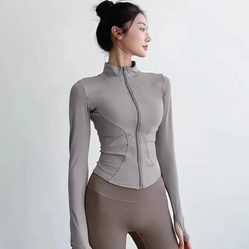 Quick-drying Sports Jacket for Women Tight-fitting Exercise Yoga Clothes Long-sleeved Zipper Cardigan Running Fitness Clothes