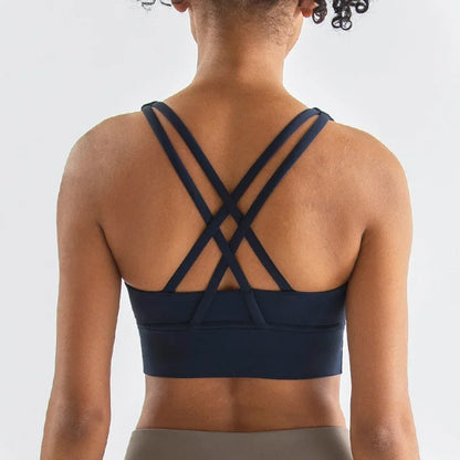 Sujetador deportivo de fitness para mujer, push-up, sin aros, acolchado, con tiras cruzadas, para correr, gimnasio, entrenamiento, yoga, top corto de ropa interior