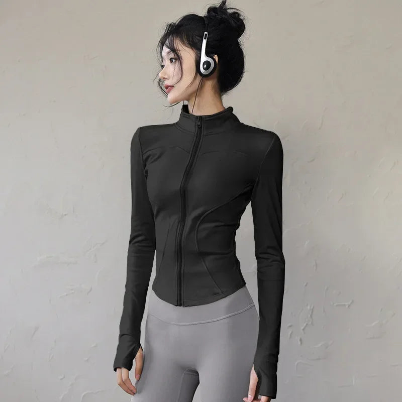 Quick-drying Sports Jacket for Women Tight-fitting Exercise Yoga Clothes Long-sleeved Zipper Cardigan Running Fitness Clothes