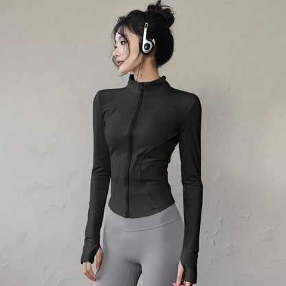 Quick-drying Sports Jacket for Women Tight-fitting Exercise Yoga Clothes Long-sleeved Zipper Cardigan Running Fitness Clothes