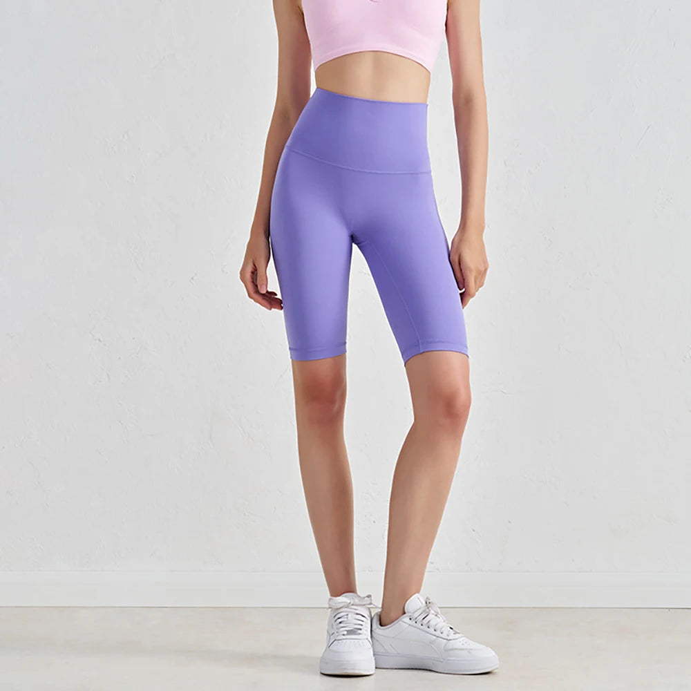 Pantalones Cortos de Yoga de Cintura Alta para Mujer hasta la Rodilla Leggings Amarillos Pantalón de Gimnasio con Efecto Push-Up Sensación Nude Ropa Deportiva para Ejercicio y Entrenamiento