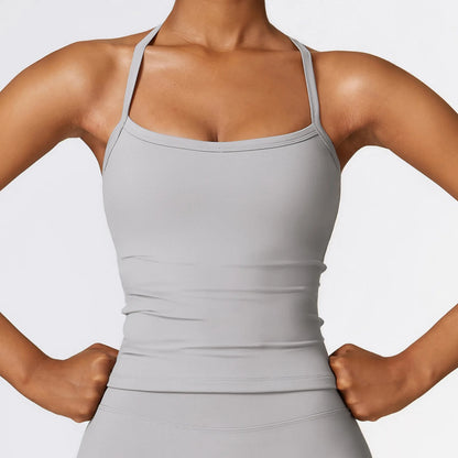 Camiseta de tirantes de yoga con espalda abierta y forro polar para mujer, sujetador deportivo para correr, chaleco de fitness para mujer, ropa deportiva