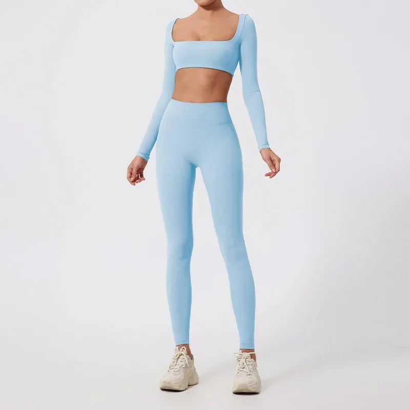 Conjunto de 2 piezas de yoga y running cepillado para mujer, sujetador deportivo y leggings para gimnasio, fitness al aire libre, traje de entrenamiento elástico y transpirable