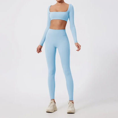 Conjunto de 2 piezas de yoga y running cepillado para mujer, sujetador deportivo y leggings para gimnasio, fitness al aire libre, traje de entrenamiento elástico y transpirable
