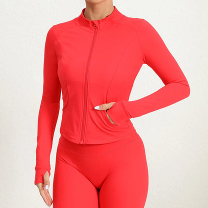 Chaqueta de yoga entallada para mujer, camiseta elástica para entrenar, ropa exterior ligera para Pilates, gimnasio y entrenamiento al aire libre, chaqueta deportiva con cremallera