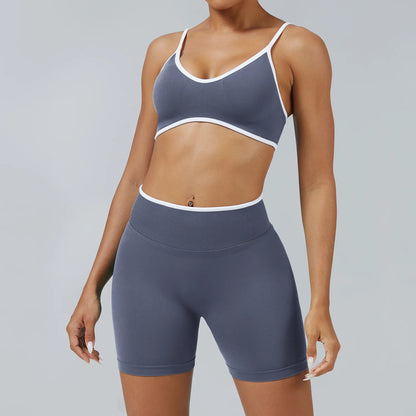 Conjunto deportivo sin costuras para mujer, sujetador deportivo acolchado, pantalones cortos de yoga que levantan la cadera para fitness
