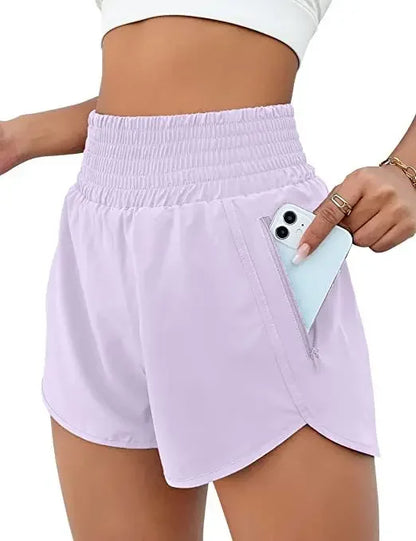 Women High Waist Sport Shorts Elastic Waistband with Side Pockets Casual Fitness Jogging Training Bottoms for Outdoor Activities