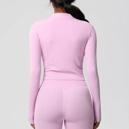 Nude Brushed Yoga Three-Piece Set – Long-Sleeved Sports Jacket, Casual Pocket Shorts & Hip-Lifting Design, for Running Fitness
