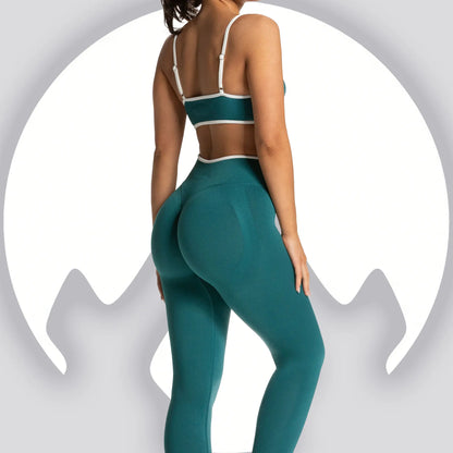 Conjunto de yoga sin costuras para mujer, sujetador acolchado, camisola, leggings de tiro alto para levantar la cadera, conjunto deportivo de 2 piezas para entrenamiento.