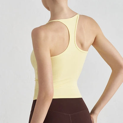 Women's Sports Bra with Chest Padding I-shaped Vest Tight-fitting Slimming Yoga Pilates Fitness Breathable Top Summer