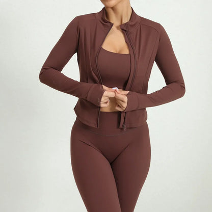 Camiseta de yoga para mujer con orificios para los pulgares, chaqueta deportiva de jogging y sudaderas de entrenamiento, top corto de manga larga para mujer