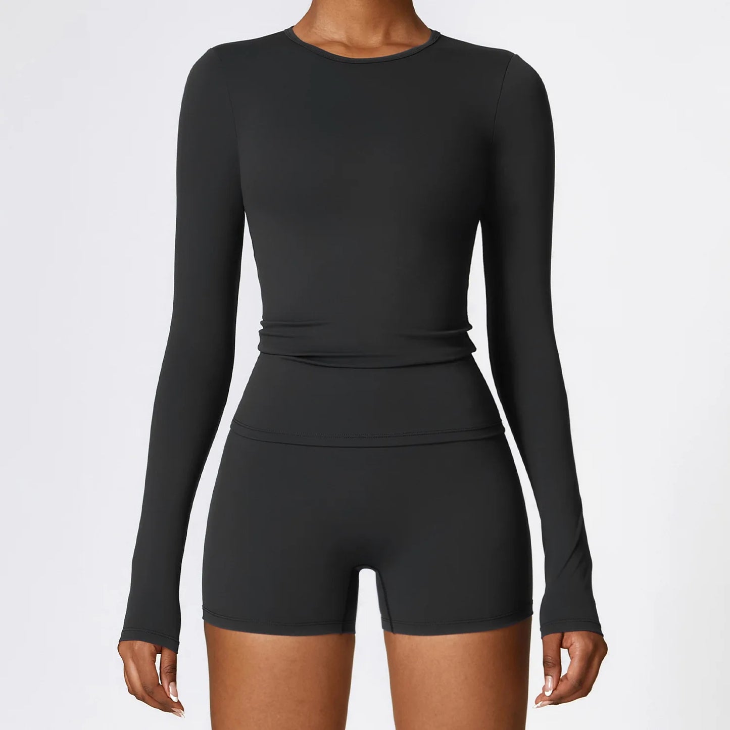 Camiseta de yoga de manga larga de alta intensidad para mujer con forro cepillado, para Pilates, correr y entrenamiento cruzado, tipo crop top deportivo