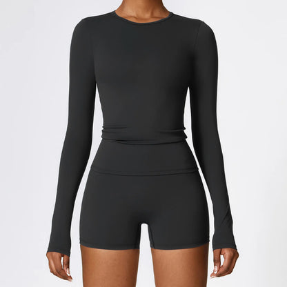 Camiseta de yoga de manga larga de alta intensidad para mujer con forro cepillado, para Pilates, correr y entrenamiento cruzado, tipo crop top deportivo