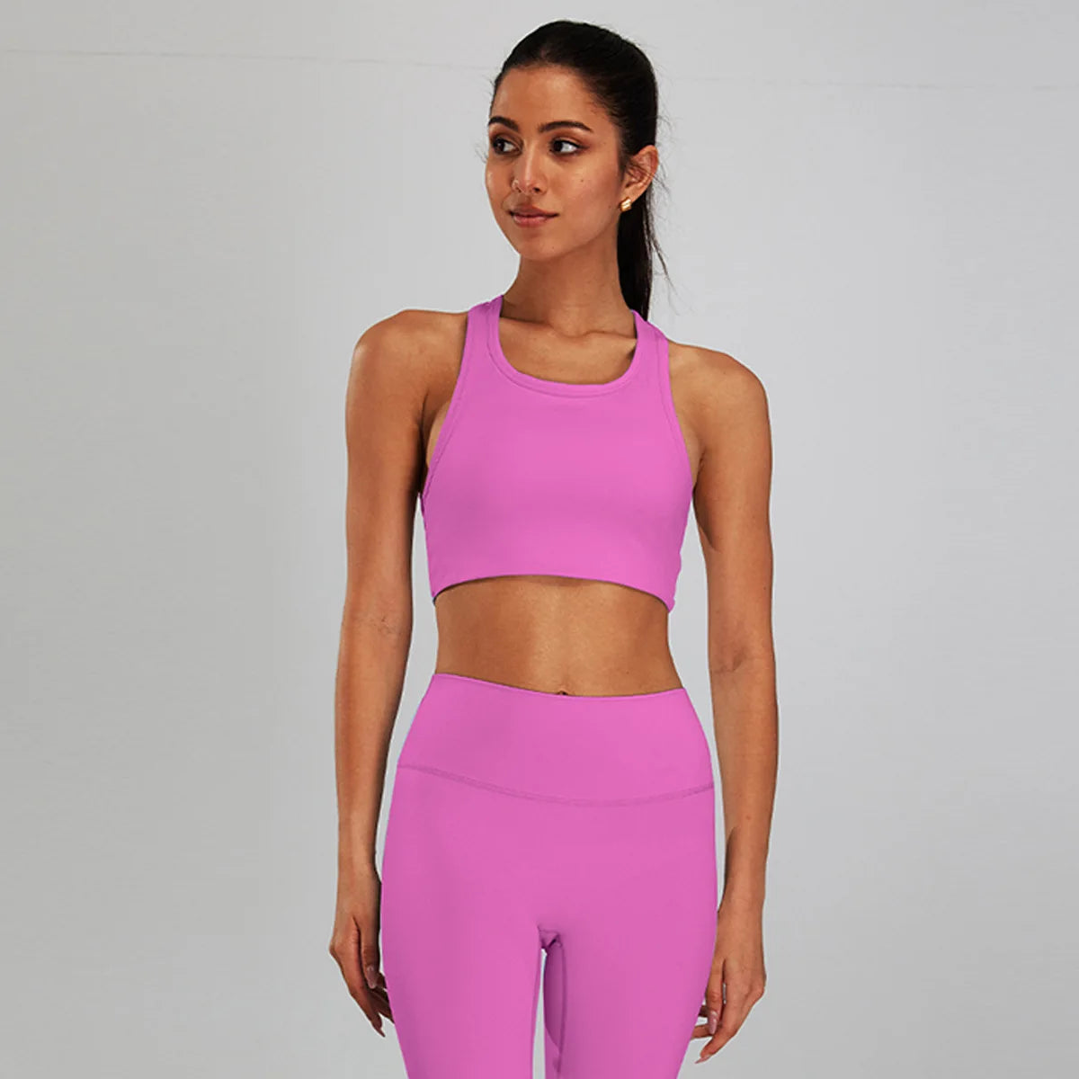 Conjunto de sujetador deportivo y leggings de yoga de cintura alta para exteriores - Pantalones cortos de gimnasio de control de abdomen para mujer, ropa de entrenamiento, fitness, correr