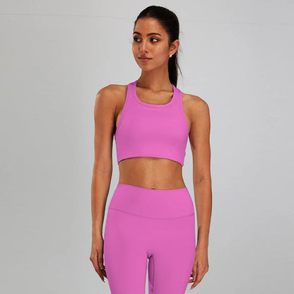 Conjunto de sujetador deportivo y leggings de yoga de cintura alta para exteriores - Pantalones cortos de gimnasio de control de abdomen para mujer, ropa de entrenamiento, fitness, correr