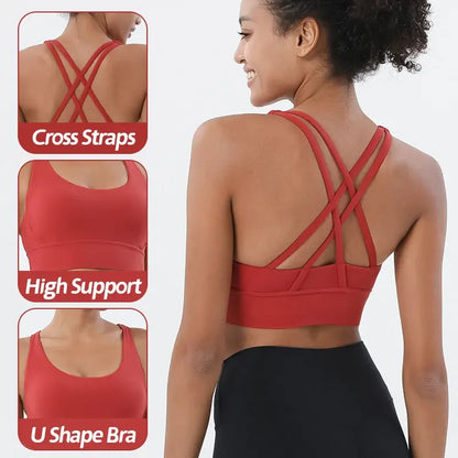 Sujetador deportivo de fitness para mujer, push-up, sin aros, acolchado, con tiras cruzadas, para correr, gimnasio, entrenamiento, yoga, top corto de ropa interior