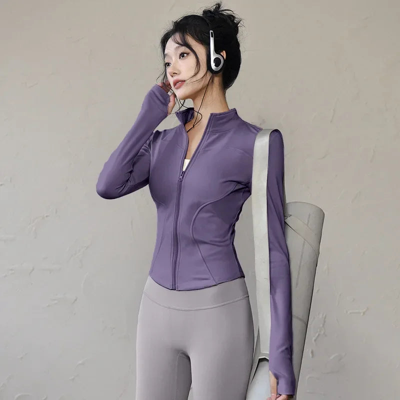 Quick-drying Sports Jacket for Women Tight-fitting Exercise Yoga Clothes Long-sleeved Zipper Cardigan Running Fitness Clothes