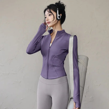 Quick-drying Sports Jacket for Women Tight-fitting Exercise Yoga Clothes Long-sleeved Zipper Cardigan Running Fitness Clothes