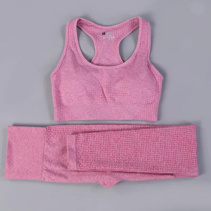 2 Piece Sets Womens Ribbed Yoga Sets Fitness Bra and Seamless High Waisted Sports Leggings Workout Clothes for Women Jogger Suit
