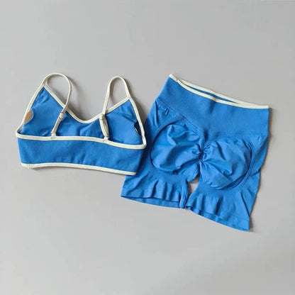 Conjunto deportivo sin costuras para mujer, sujetador deportivo acolchado, pantalones cortos de yoga que levantan la cadera para fitness