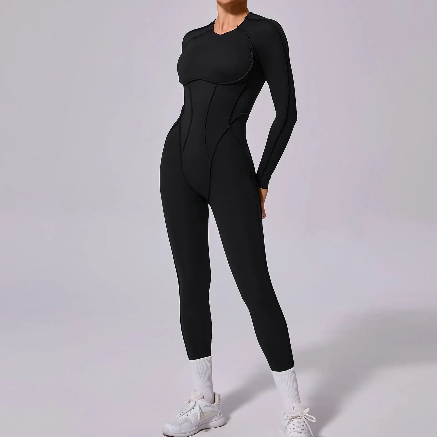 Women's Long Sleeve One-piece Yoga Jumpsuit - Gym Training Suit, High Elastic Fitness Bodysuits, Moisture Wicking Sportswear Set