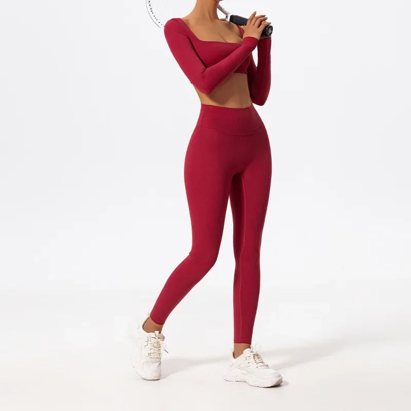 Conjunto de 2 piezas de yoga y running cepillado para mujer, sujetador deportivo y leggings para gimnasio, fitness al aire libre, traje de entrenamiento elástico y transpirable