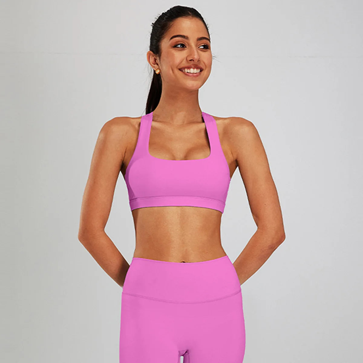 Conjunto de sujetador deportivo y leggings de yoga de cintura alta para exteriores - Pantalones cortos de gimnasio de control de abdomen para mujer, ropa de entrenamiento, fitness, correr