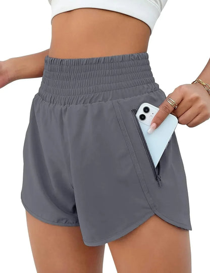 Women High Waist Sport Shorts Elastic Waistband with Side Pockets Casual Fitness Jogging Training Bottoms for Outdoor Activities