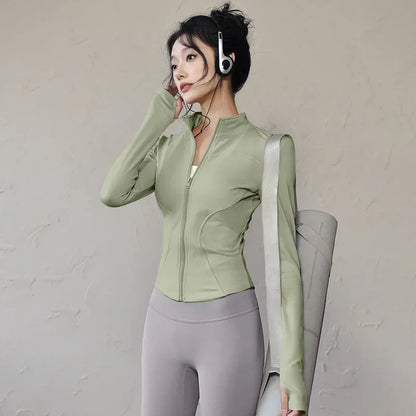 Quick-drying Sports Jacket for Women Tight-fitting Exercise Yoga Clothes Long-sleeved Zipper Cardigan Running Fitness Clothes