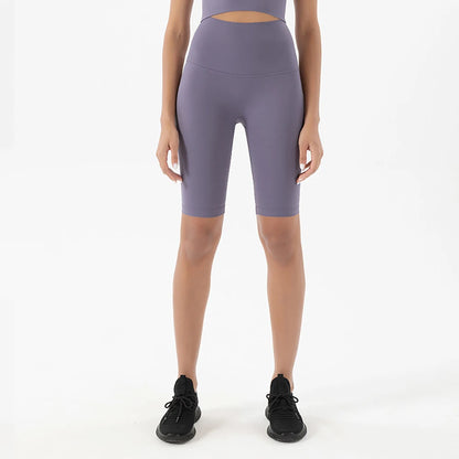 Pantalones Cortos de Yoga de Cintura Alta para Mujer hasta la Rodilla Leggings Amarillos Pantalón de Gimnasio con Efecto Push-Up Sensación Nude Ropa Deportiva para Ejercicio y Entrenamiento