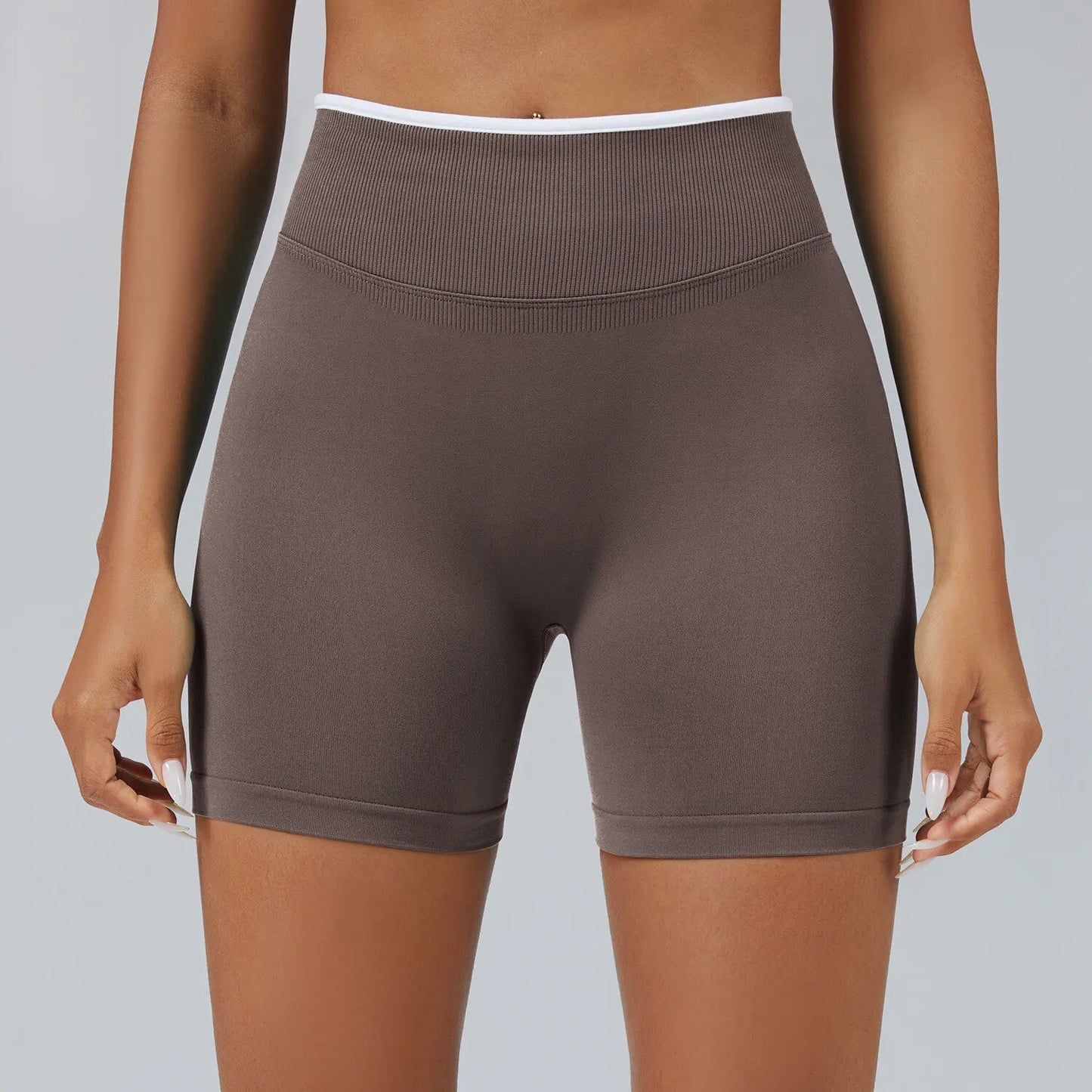 Pantalones cortos de yoga de cintura alta sin costuras con bloques de color para mujer, levantamiento de cadera, pantalones deportivos delgados para trotar, entrenar en el gimnasio, uso diario