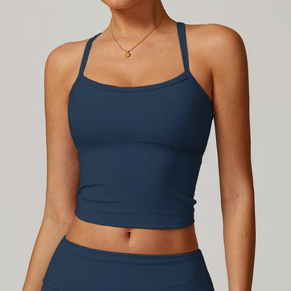 Camiseta de tirantes de yoga con espalda abierta y forro polar para mujer, sujetador deportivo para correr, chaleco de fitness para mujer, ropa deportiva