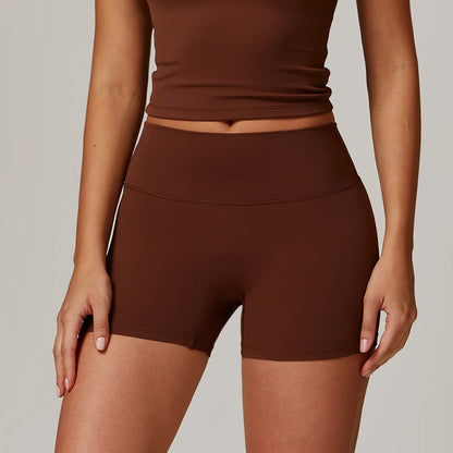 Pantalones cortos de yoga ajustados de cintura alta forrados de polar para mujer – Pantalones cortos deportivos de fitness para correr con control de abdomen y levantamiento de glúteos para mujer