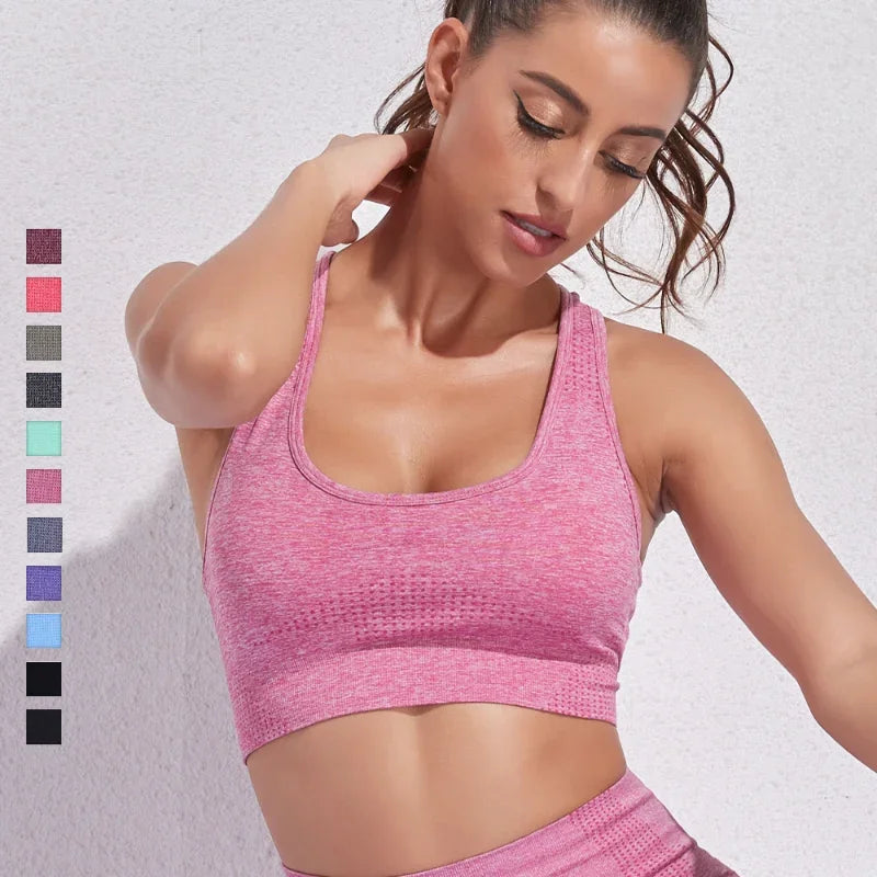 Sujetador deportivo acolchado para mujer – Camiseta sin mangas sin costuras con relleno extraíble – Soporte alto para gimnasio, yoga y running Ropa interior deportiva