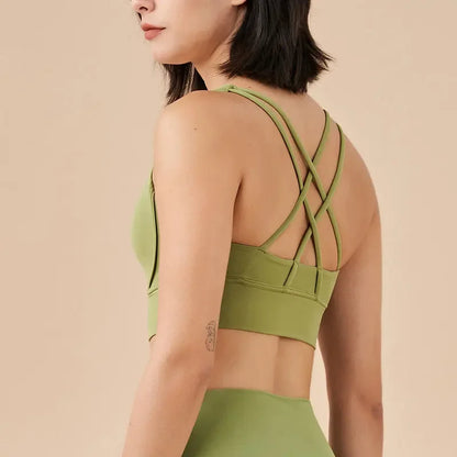 Sujetador deportivo de fitness para mujer, push-up, sin aros, acolchado, con tiras cruzadas, para correr, gimnasio, entrenamiento, yoga, top corto de ropa interior
