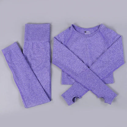 Conjunto de yoga sin costuras de leggings y top, mono de fitness, top de yoga de manga larga para mujer, ropa deportiva de gimnasio para mujer