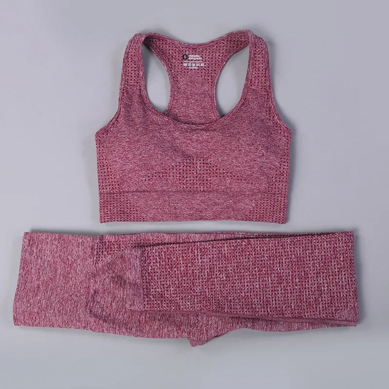 2 Piece Sets Womens Ribbed Yoga Sets Fitness Bra and Seamless High Waisted Sports Leggings Workout Clothes for Women Jogger Suit