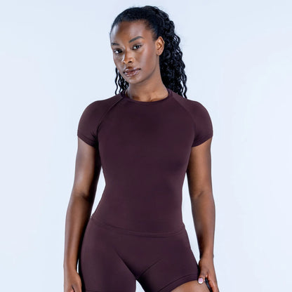 Seamless Short Sleeve T Shirts for Women Nylon High Stretch Breathable Quick Dry Slim Fit Activewear for Yoga Fitness Workout