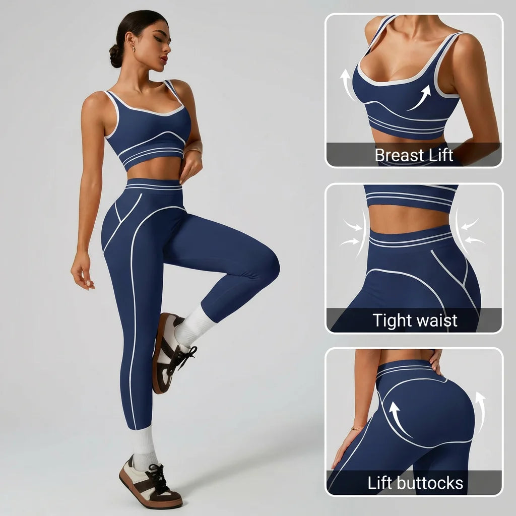 Conjunto de yoga sin costuras para mujer - Sujetador deportivo y leggings de cintura alta, ropa deportiva para gimnasio, entrenamiento, fitness, ejercicio, elástico, conjunto atlético