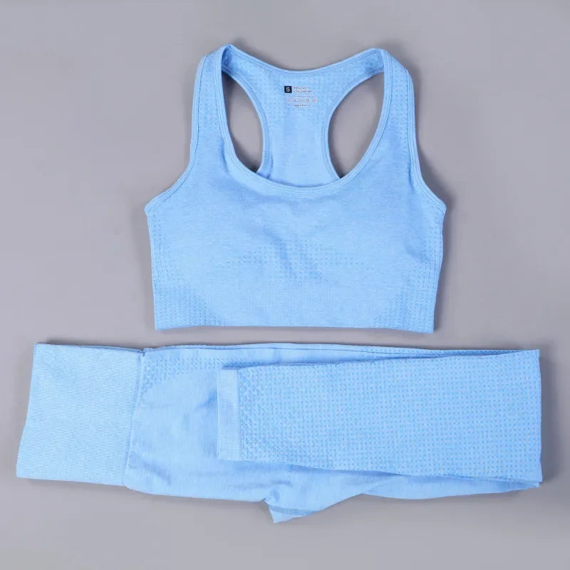 2 Piece Sets Womens Ribbed Yoga Sets Fitness Bra and Seamless High Waisted Sports Leggings Workout Clothes for Women Jogger Suit
