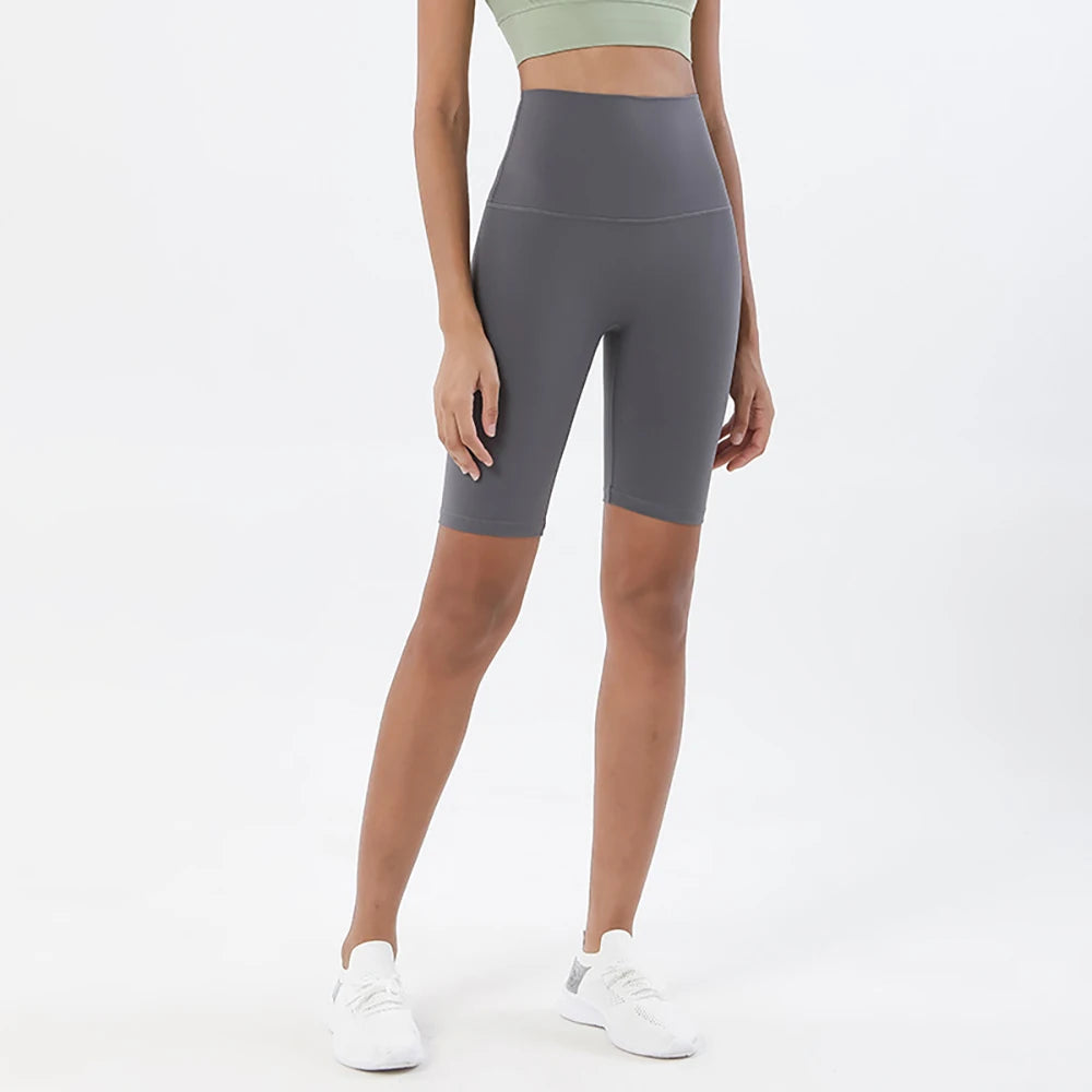 Pantalones Cortos de Yoga de Cintura Alta para Mujer hasta la Rodilla Leggings Amarillos Pantalón de Gimnasio con Efecto Push-Up Sensación Nude Ropa Deportiva para Ejercicio y Entrenamiento