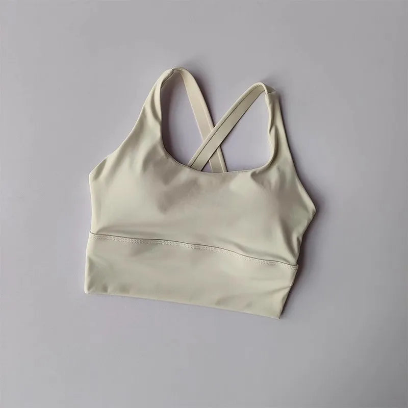 Women's High-Strength Sports Bra Mid-Length Vest – Fixed Chest Pad Beautiful Back Activewear for Fitness Yoga & Running Workouts
