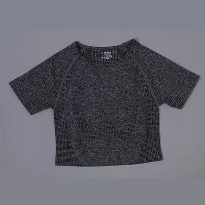 Camiseta de Yoga Sin Costuras con Diseño de Puntos para Mujer, Top Corto, Camiseta Transpirable de Secado Rápido para Entrenar, Tops de Yoga, Gimnasio, Fitness, Manga Corta, Gran Venta