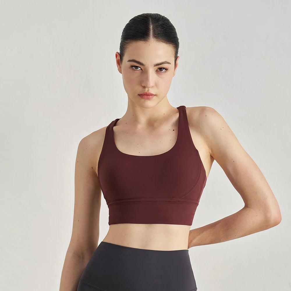 2025 NULS Women's Nude-Feel Crossback Sports Bra – Shock-Absorbing Yoga Vest – Fitness Top for Yoga & Active Workouts