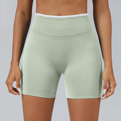 Pantalones cortos de yoga de cintura alta sin costuras con bloques de color para mujer, levantamiento de cadera, pantalones deportivos delgados para trotar, entrenar en el gimnasio, uso diario