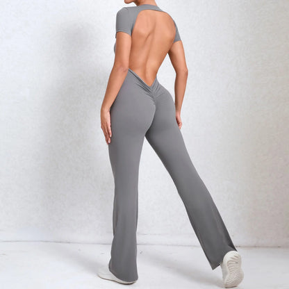 Mameluco de yoga de manga larga para mujer, elástico, pantalones acampanados, traje de gimnasio, conjunto de entrenamiento, ropa deportiva para mujer